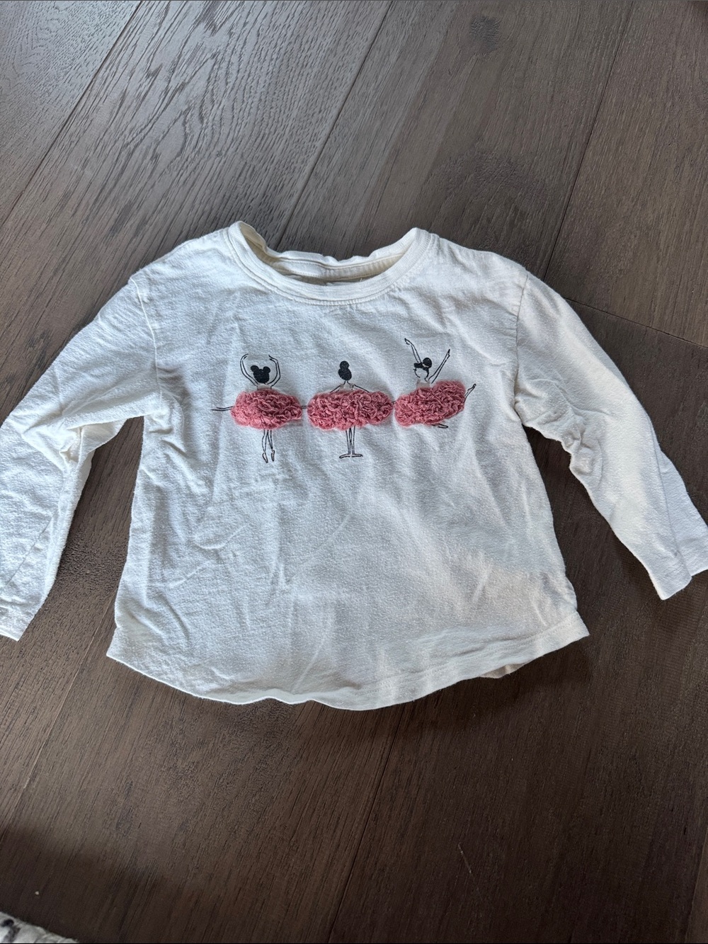GAP White Long-Sleeve Tee with Pink Ballerina Appliqués